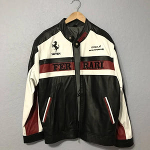 Ferrari Formula 1 Racing Leather Jacket – Black, White & Red Motorsport Outerwear - LEATHER CHAPTER