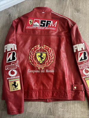 Ferrari F1 Racing Red Motorcycle Riding Gear – Cowhide Leather Biker Jacket - LEATHER CHAPTER