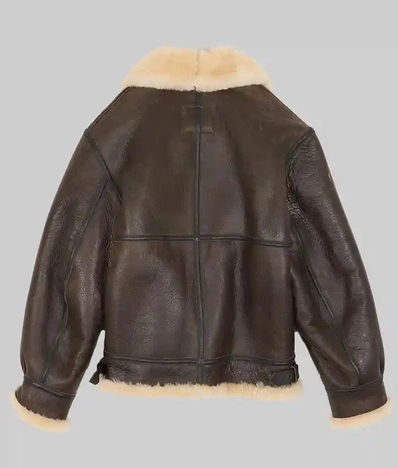 Men's Brown Shearling Fur Leather Jacket, B3 Bomber RAF Style Jacket, Real Sheepskin Leather Jacket, Aviator Leather Jacket, Gift For Him - LEATHER CHAPTER