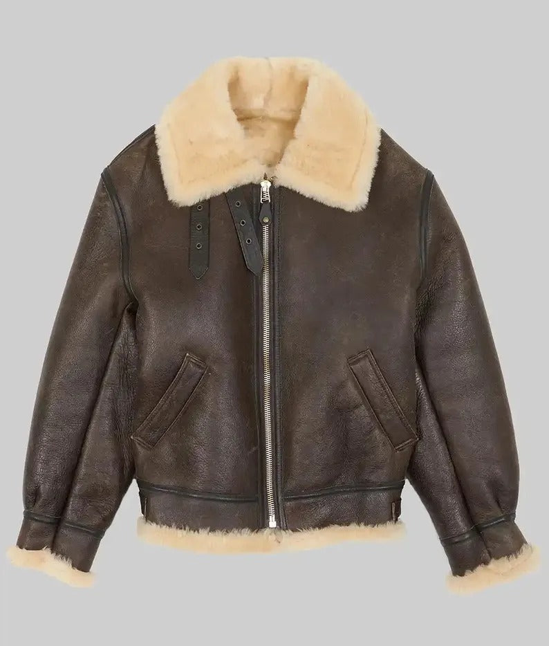 Men's Brown Shearling Fur Leather Jacket, B3 Bomber RAF Style Jacket, Real Sheepskin Leather Jacket, Aviator Leather Jacket, Gift For Him - LEATHER CHAPTER