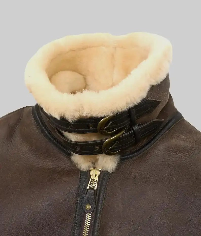 Men's Brown Shearling Fur Leather Jacket, B3 Bomber RAF Style Jacket, Real Sheepskin Leather Jacket, Aviator Leather Jacket, Gift For Him - LEATHER CHAPTER
