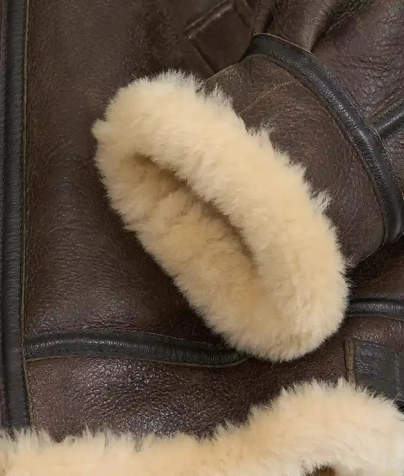 Men's Brown Shearling Fur Leather Jacket, B3 Bomber RAF Style Jacket, Real Sheepskin Leather Jacket, Aviator Leather Jacket, Gift For Him - LEATHER CHAPTER