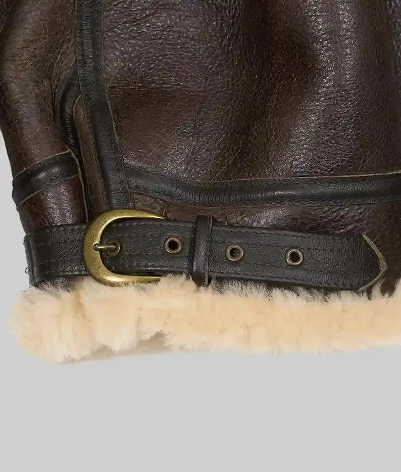 Men's Brown Shearling Fur Leather Jacket, B3 Bomber RAF Style Jacket, Real Sheepskin Leather Jacket, Aviator Leather Jacket, Gift For Him - LEATHER CHAPTER