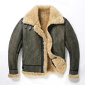 Men's Dark Green Aviator Bomber RAF B3 Winter Jacket, Style Flying Pilot, Warm Shearling Fur Real Sheepskin Leather Jacket, - LEATHER CHAPTER