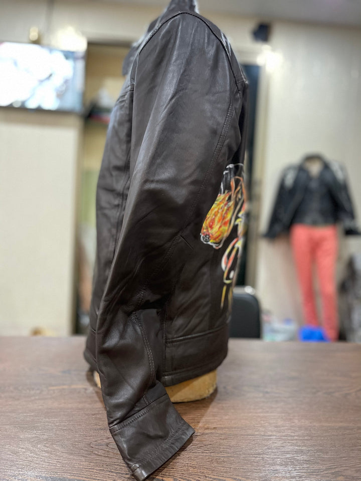 Leather Jackets, Mens Jacket, Motorbike Leather Mens Jacket, Biker Printed Jacket, Sheep Leather Original Leather Jacket, Coat Large Size - LEATHER CHAPTER