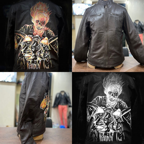 Leather Jackets, Mens Jacket, Motorbike Leather Mens Jacket, Biker Printed Jacket, Sheep Leather Original Leather Jacket, Coat Large Size - LEATHER CHAPTER