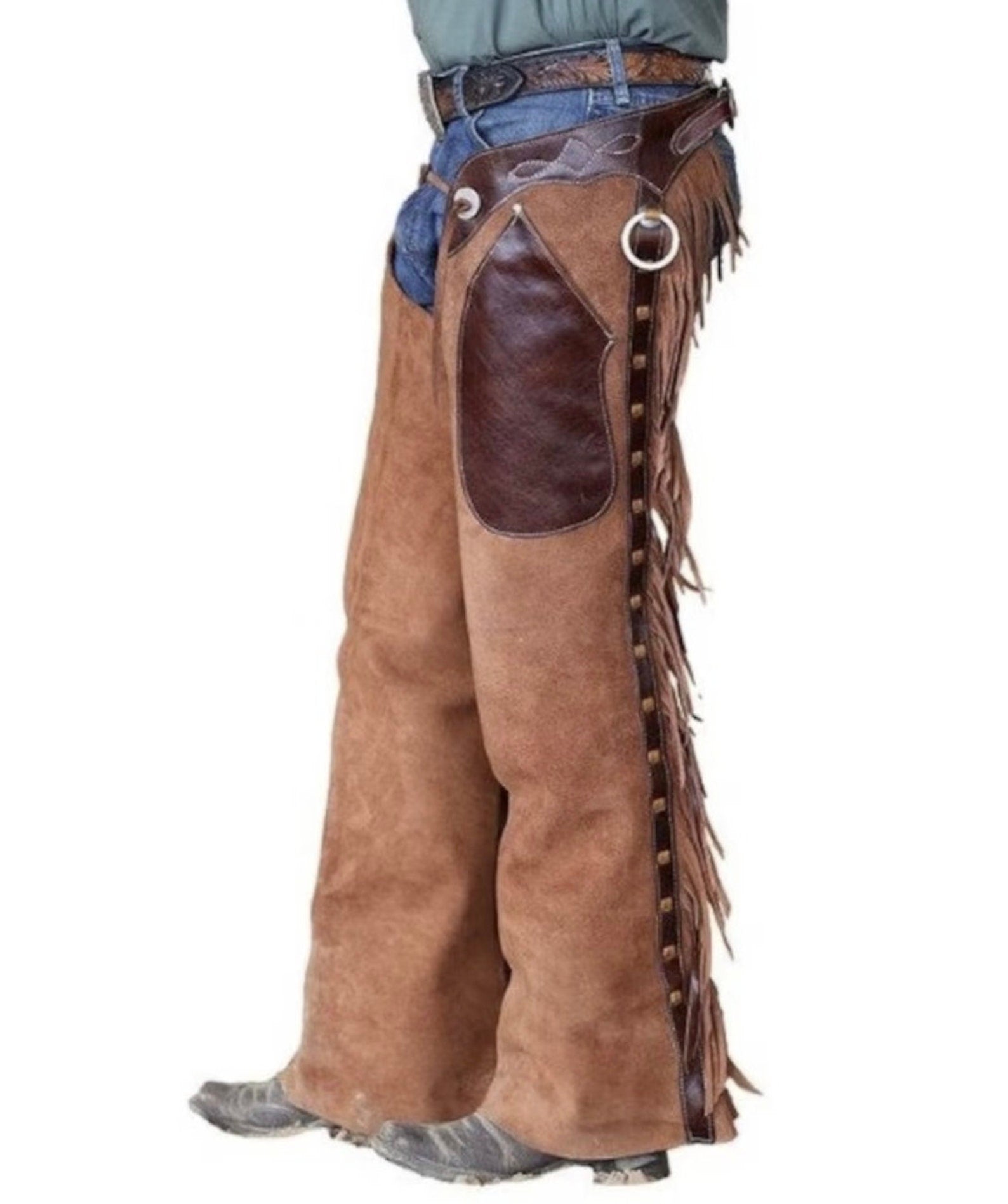 Leather Chap Brown Suede Fringes Style Braided Chap Western Cowboy Chap Horse Riding Chap Gifts For Men , Gifts For Cowboy - LEATHER CHAPTER