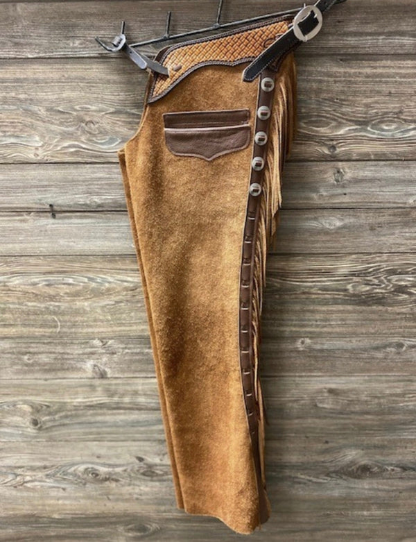 Handmade Leather Chap Suede Fringes Style Braided Chap Western Leather Cowboy Chap Native Wild West Fashion Equestrian Chap - LEATHER CHAPTER