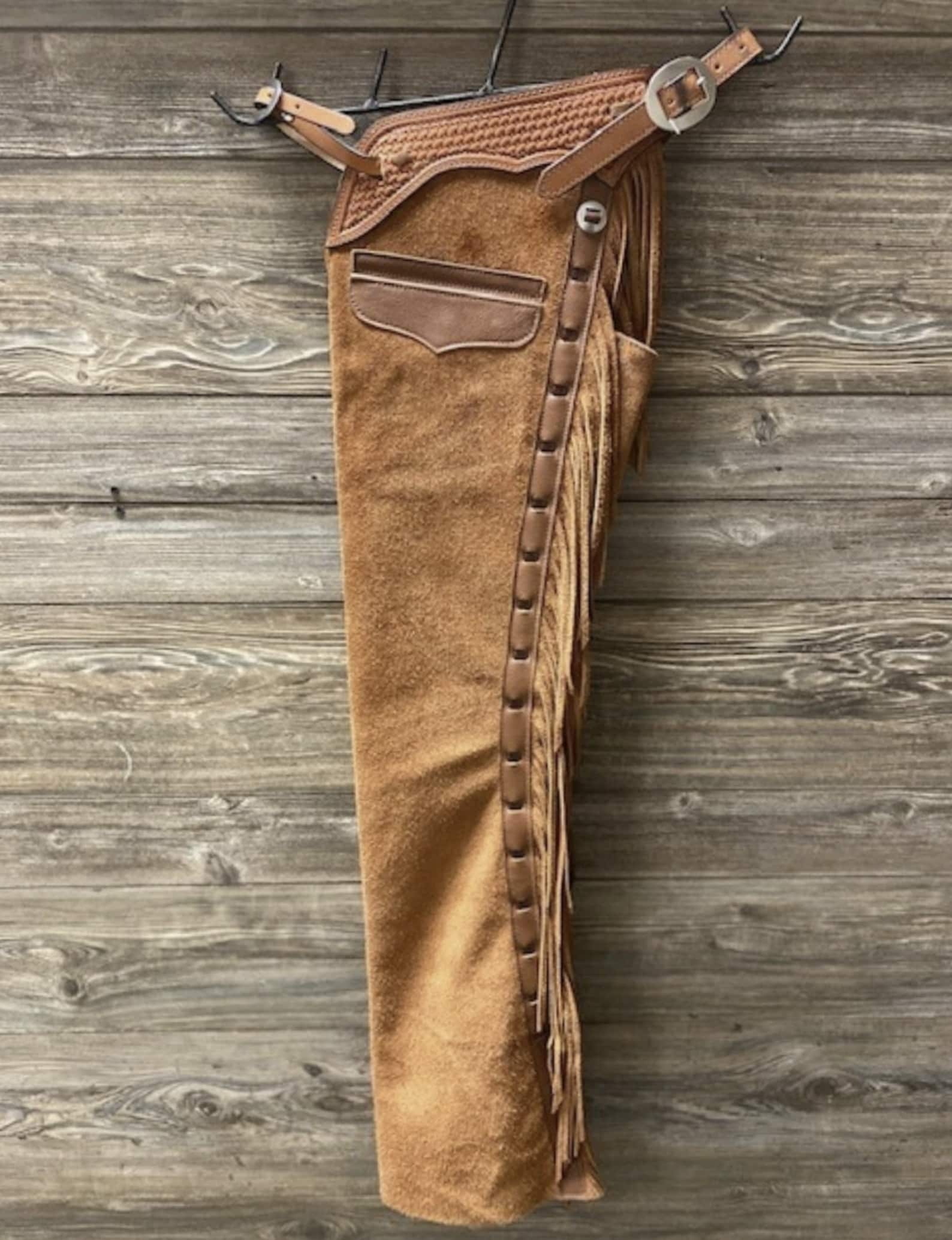 Native American Leather Chap Brown Suede Fringes Style Braided Chap Western Cowboy Chap Horse Riding Chap Gifts For Men , Gifts For Cowboy - LEATHER CHAPTER