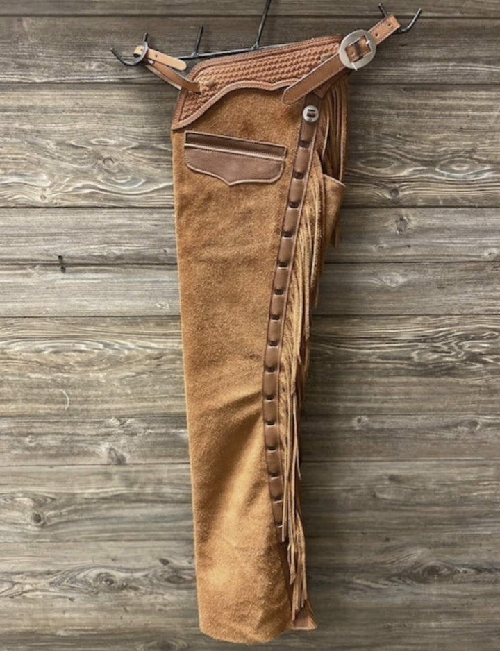 Native American Leather Chap Brown Suede Fringes Style Braided Chap Western Cowboy Chap Horse Riding Chap Gifts For Men , Gifts For Cowboy - LEATHER CHAPTER