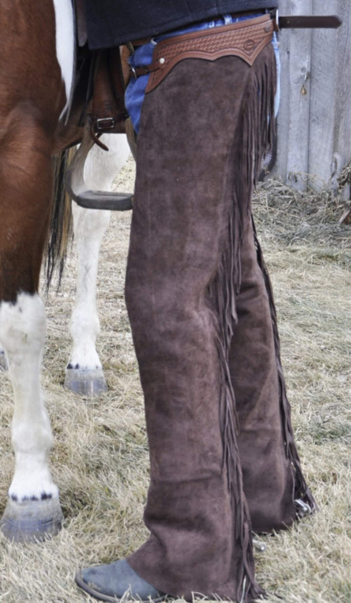 Handmade Leather Chap Brown Suede Fringes Style Braided Chap Western Cowboy Chap Native Horse Riding Chap Gifts For Men , Gifts For Cowboy - LEATHER CHAPTER