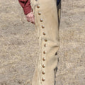 Handmade Cowboy Buck Skin Suede Leather Pant Rodeo Chap Mountain Men Western Beige Suede Chap , Horse Gifts for Men - LEATHER CHAPTER