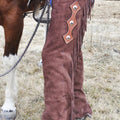 Handmade Cowboy Buck Skin Suede Leather Pant Rodeo Chap Mountain Men Western Redish Suede Chap , Horse Gifts for Men - LEATHER CHAPTER