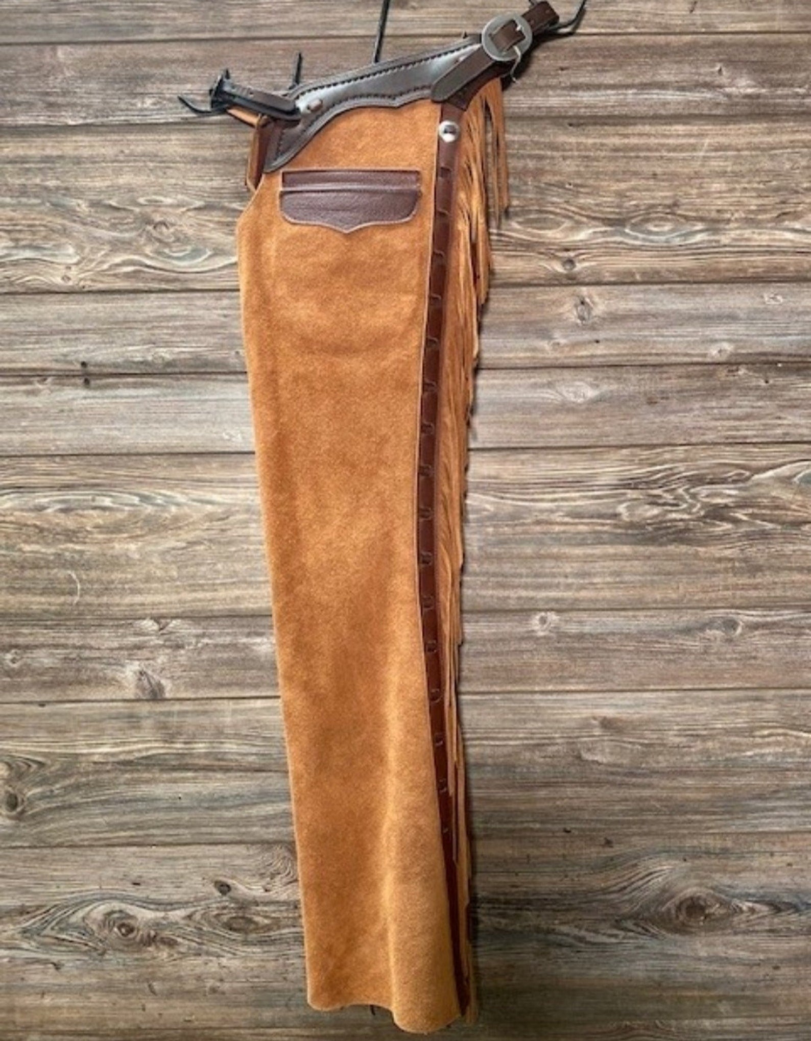 Leather Chap Tan Brown Suede Western Cowboy Chap Horse Riding Chap Native Rodeo Pant Mountain Men Chap Gifts For Men , Gifts For Cowboy - LEATHER CHAPTER