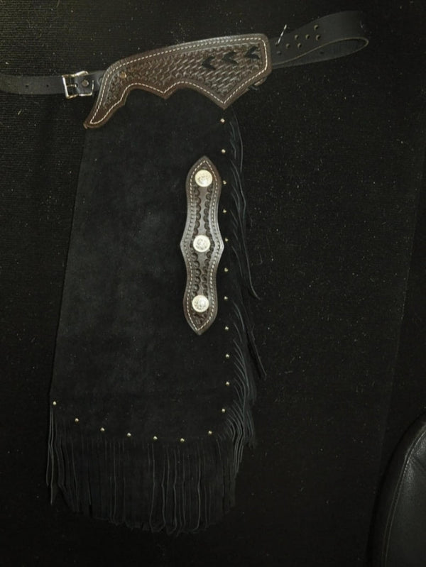 Handmade Native American Leather Chap Black Suede Pant Chap Western Cowboy Chap Rodeo Chap Mountain Men Horse Riding Chap Gifts For Men - LEATHER CHAPTER