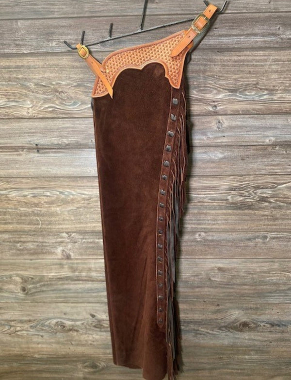 Leather Chap Brown Suede Fringes Style Braided Chap Western Cowboy Chap Horse Riding Chap Native Rodeo Chap Gifts For Men , Gifts For Cowboy - LEATHER CHAPTER
