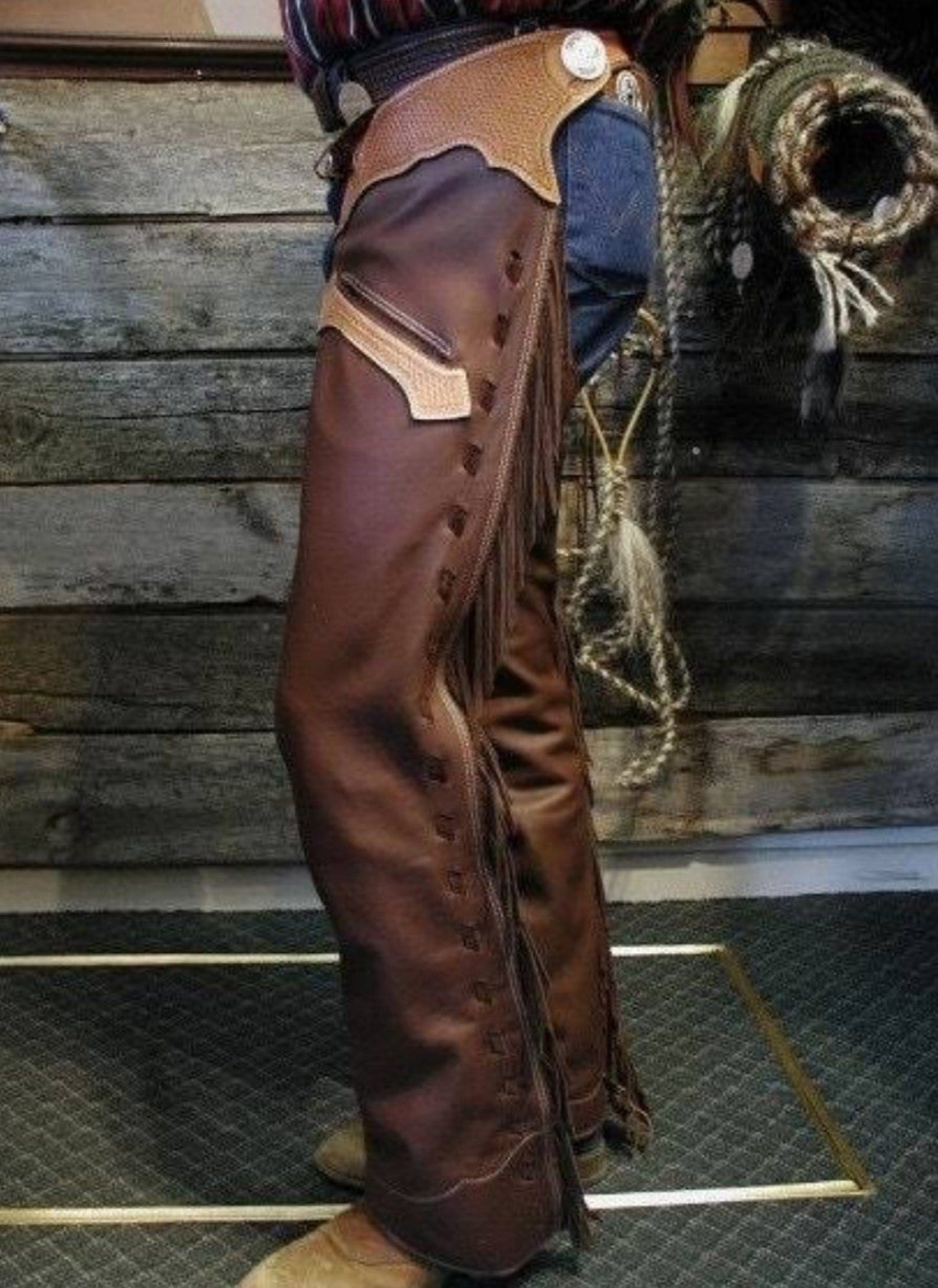 Handmade Cowboy Brown Shaded Leather Pant Rodeo Chap Western Cowboy Leather Chap Wild West Fashion Chap , Horse Gifts For Men - LEATHER CHAPTER