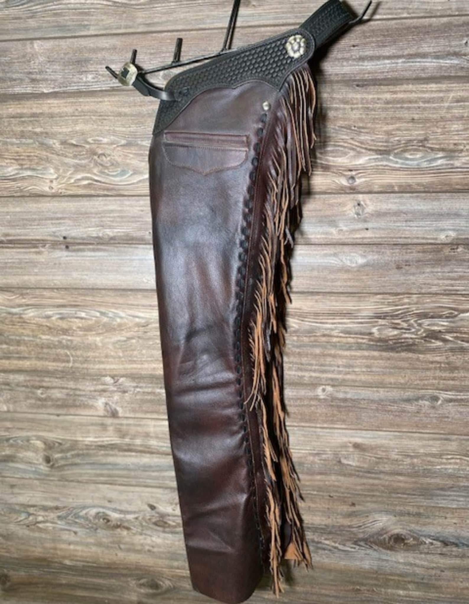 Handmade Native American Leather Cowboy Fringes Style Pant Chap Western Cowboy Distressed Chap Rodeo Chap Horse Riding Chap Gifts For Men - LEATHER CHAPTER