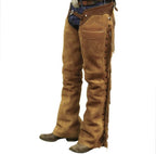 Leather Chap Golden Brown Suede Fringes Style Braided Chap Western Cowboy Chap Horse Riding Chap Rodeo Chap Gifts For Men , Gifts For Cowboy - LEATHER CHAPTER