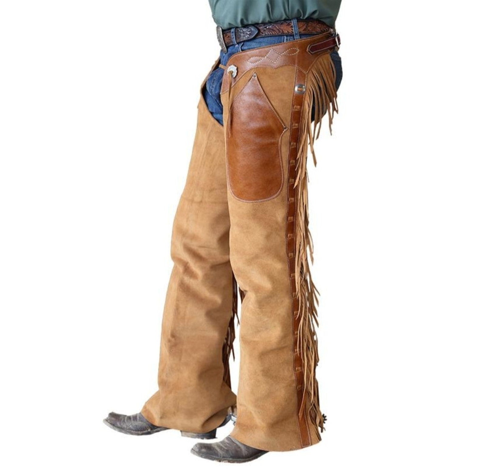 Leather Chap Brown Suede Fringes Style Braided Chap Native American Western Cowboy Chap Horse Riding Chap Gifts For Men , Gifts For Cowboy - LEATHER CHAPTER