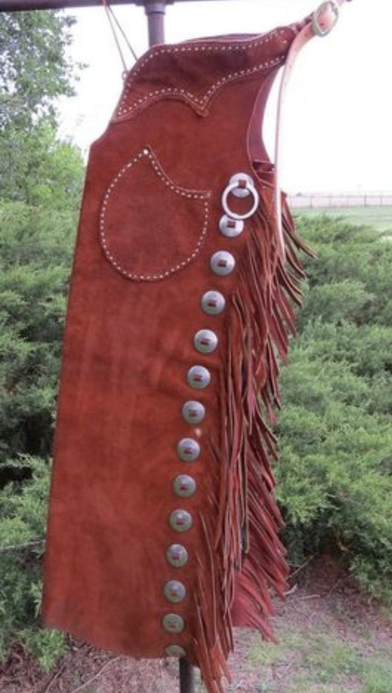 Leather Chap Red Suede Fringes Style Braided Chap Western Cowboy Chap Horse Riding Chap Native Rodeo Chap Gifts For Men , Gifts For Cowboy - LEATHER CHAPTER