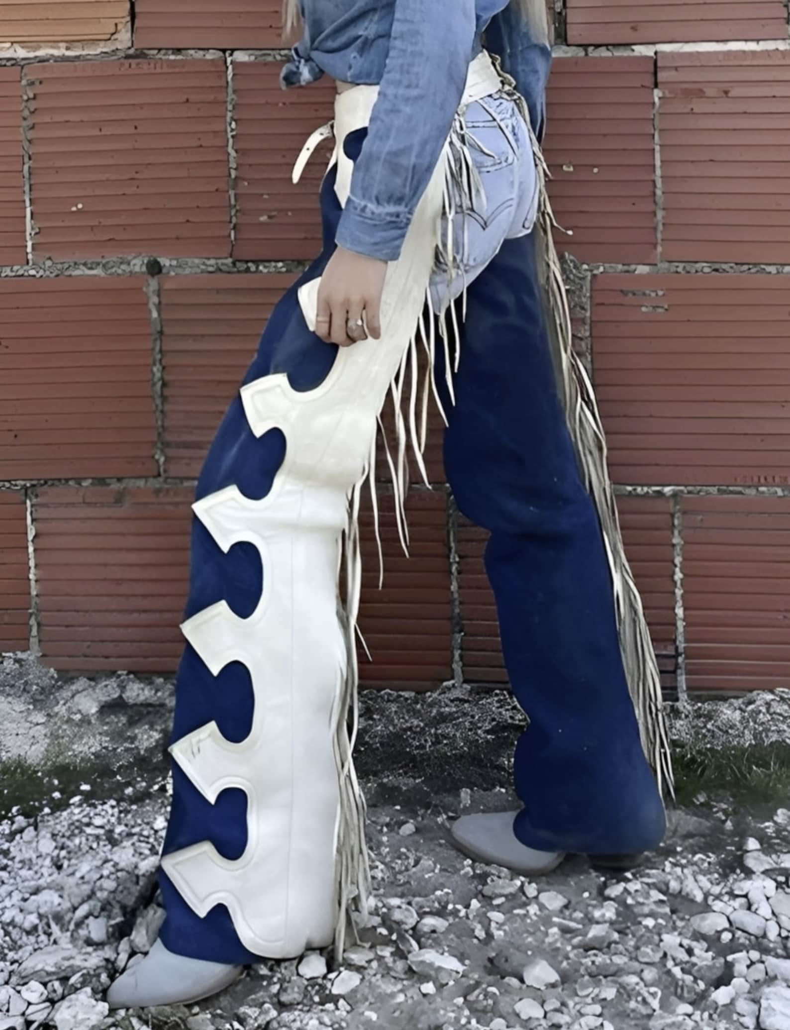 Handmade Cowgirl Chap Buck Skin Suede Blue Leather Pant Rodeo Chap Western Leather Chap Suede Horse Gifts For Her , Gifts For Women - LEATHER CHAPTER