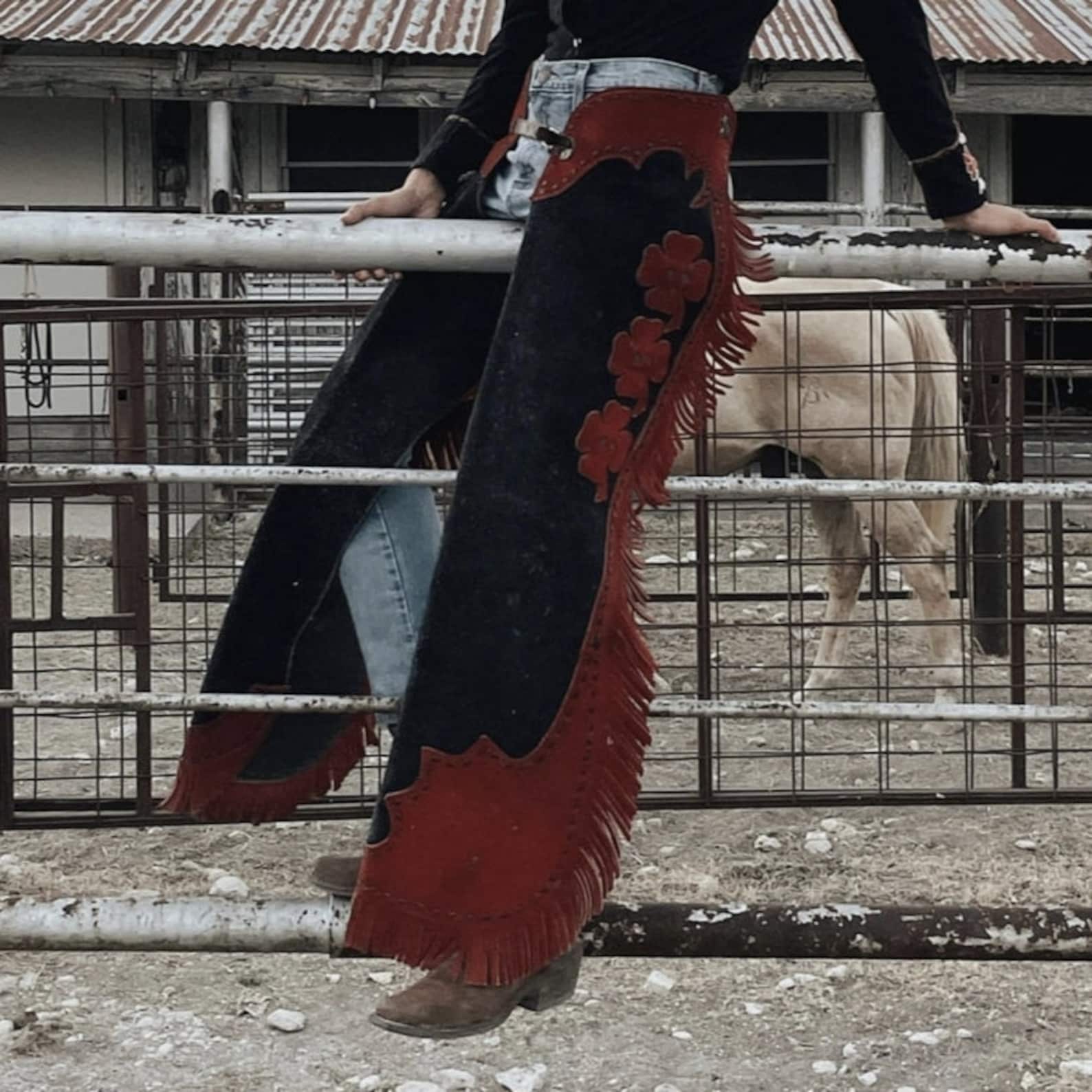 Handmade Cowgirl Chap Buck Skin Suede Black Leather Pant Rodeo Chap Western Leather Chap Suede Gifts For Her , Gifts For Women - LEATHER CHAPTER