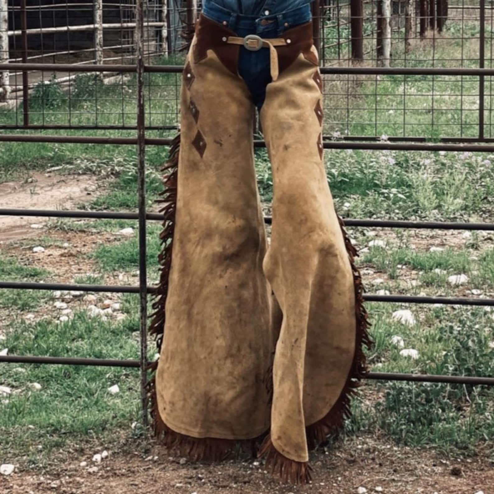 Handmade Cowgirl Chap Buck Skin Suede Leather Pant Rodeo Chap Western Leather Chap Suede Gifts For Her , Gifts For Women - LEATHER CHAPTER