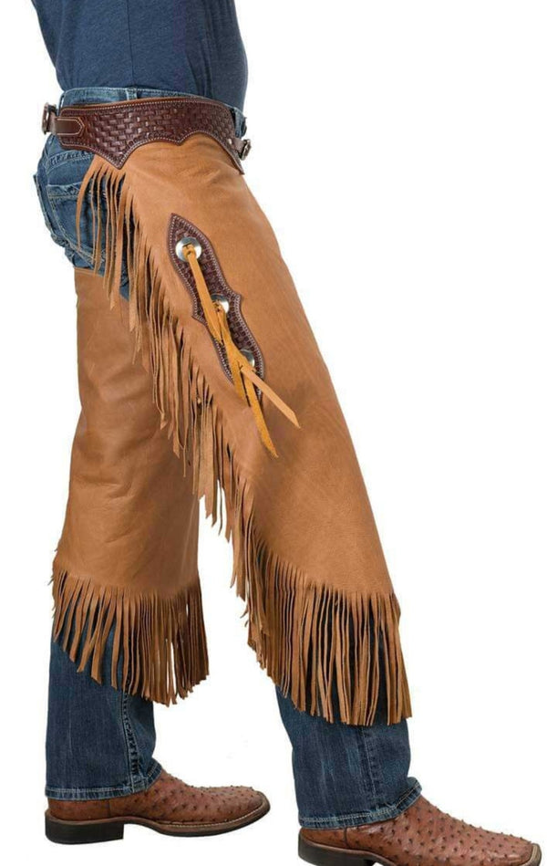Handmade Leather Cowboy Fringes Style Pant Chap Western Cowboy Leather Chap Rodeo Chap Customizable Horse Riding Chap Gifts For Men - LEATHER CHAPTER