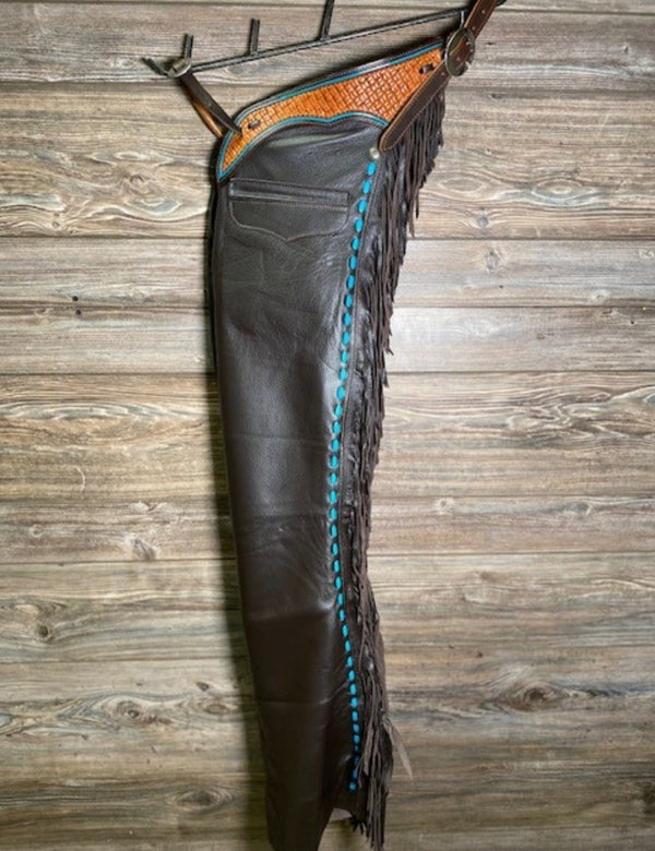 Handmade Native American Black Cowhide Fringes Style Pant Chap Western Cowboy Chap Rodeo Chap Horseback Riding Chap Customizable Chap - LEATHER CHAPTER
