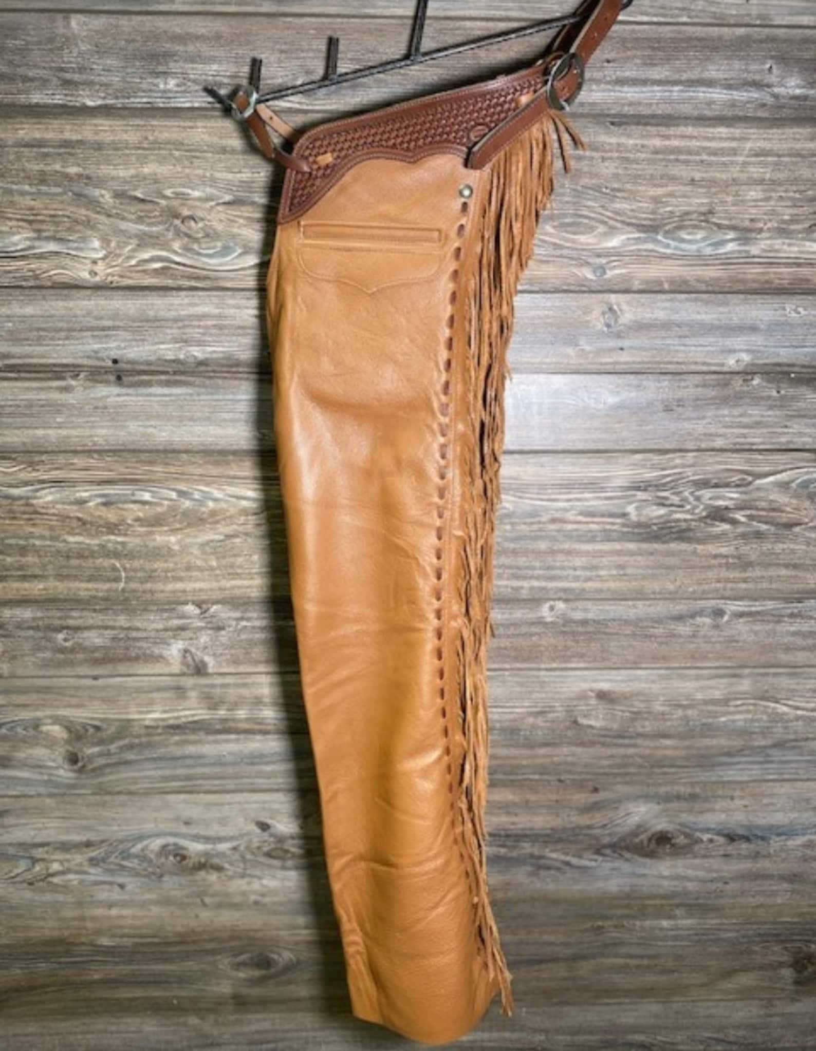 Native American Leather Cowboy Fringes Style Pant Chap Handmade Western Cowboy Chap Rodeo Chap Brown Wild West Fashion Chap - LEATHER CHAPTER