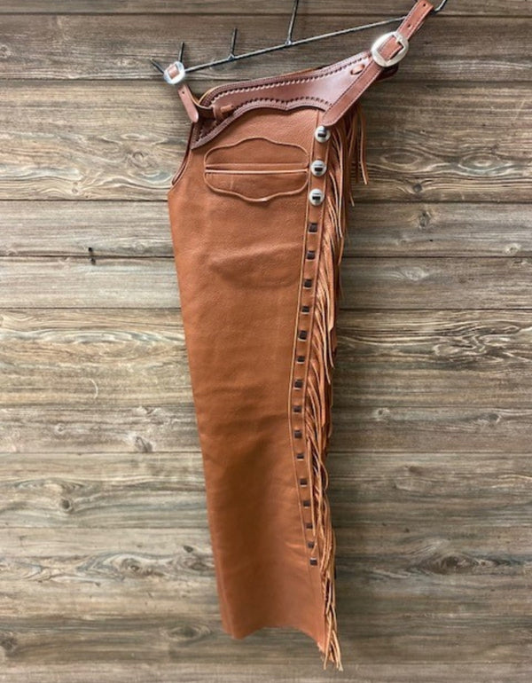 Handmade Cowboy Brown Leather Pant Rodeo Chap Western Cowboy Leather Chap , Horse Gifts For Men - LEATHER CHAPTER
