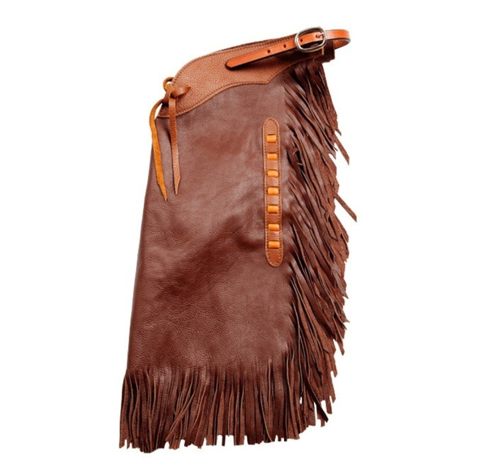 Native American Cowhide Brown Leather Pant Chap Handmade Western Cowboy Chap Rodeo Chap Horse Riding Chap Gifts For Men - LEATHER CHAPTER