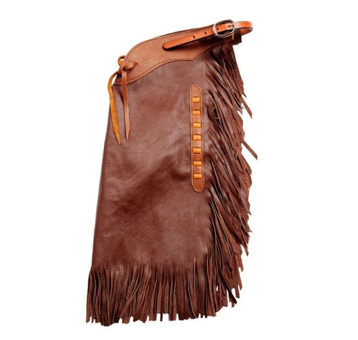 Native American Cowhide Brown Leather Pant Chap Handmade Western Cowboy Chap Rodeo Chap Horse Riding Chap Gifts For Men - LEATHER CHAPTER