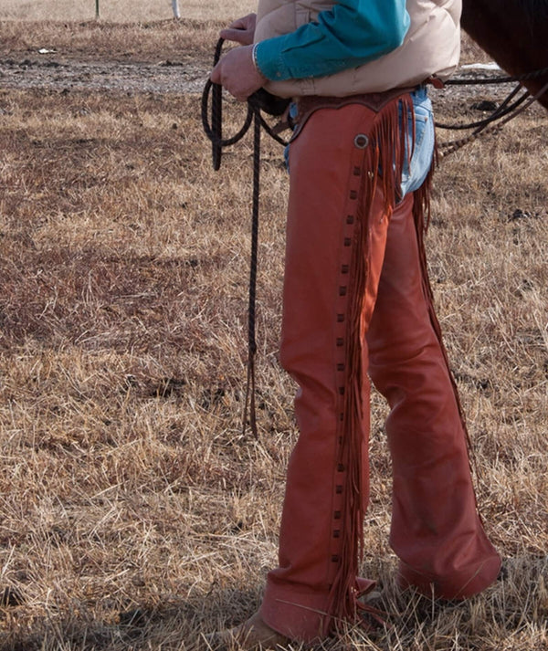 Handmade Native American Brown Cowhide Fringes Style Pant Chap Western Cowboy Chap Rodeo Chap , Horse Gifts For Him - LEATHER CHAPTER