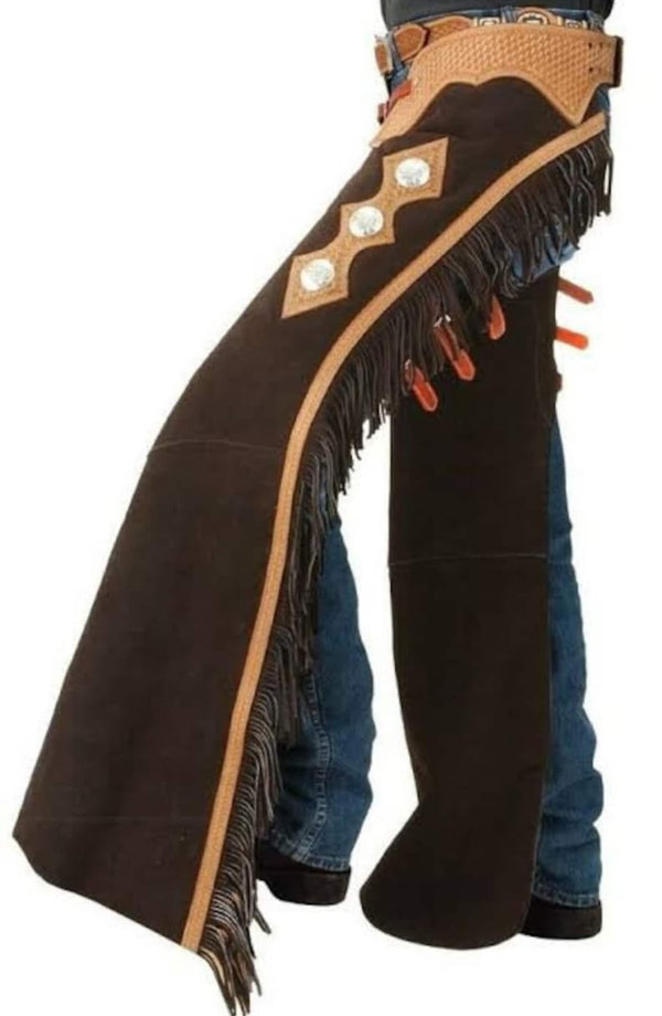 Handmade Cowboy Buck Skin Suede Leather Pant Western Cowboy Chap Mountain Men Horse Riding Chap Gifts For Men , Gifts For Cowboy - LEATHER CHAPTER