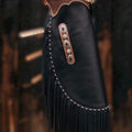 Native American Cowhide Black Canchoo Style Leather Pant Chap Handmade Western Cowboy Chap Mountain Men Western Chaps gifts For Men - LEATHER CHAPTER