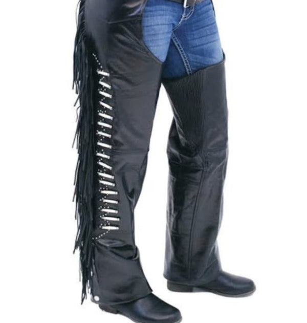 Native American cowhide Black Leather Pant Chap Handmade Western Cowboy Chap Rodeo Chap Horse Riding Chap Gifts For Men - LEATHER CHAPTER