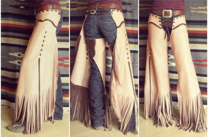 Handmade Cowgirl Chap Leather Chap Beige Brown Ladies Pant Rodeo chap Western Girls Accessories Gifts For Her , Gifts For Women - LEATHER CHAPTER