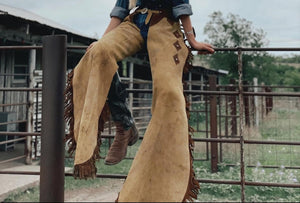 Handmade Cowgirl Chap Buck Skin Suede Leather Pant Rodeo Chap Western Leather Chap Suede Gifts For Her , Gifts For Women - LEATHER CHAPTER