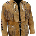Men Traditional Handmade Native Indian American Western Cowboy Leather Jacket Coat With Fringes and Beads - LEATHER CHAPTER
