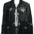 Men Traditional Handmade Native American Western Cowboy Leather Jacket Coat With Fringes and Bones , Gifts For Him , Gifts For Men - LEATHER CHAPTER