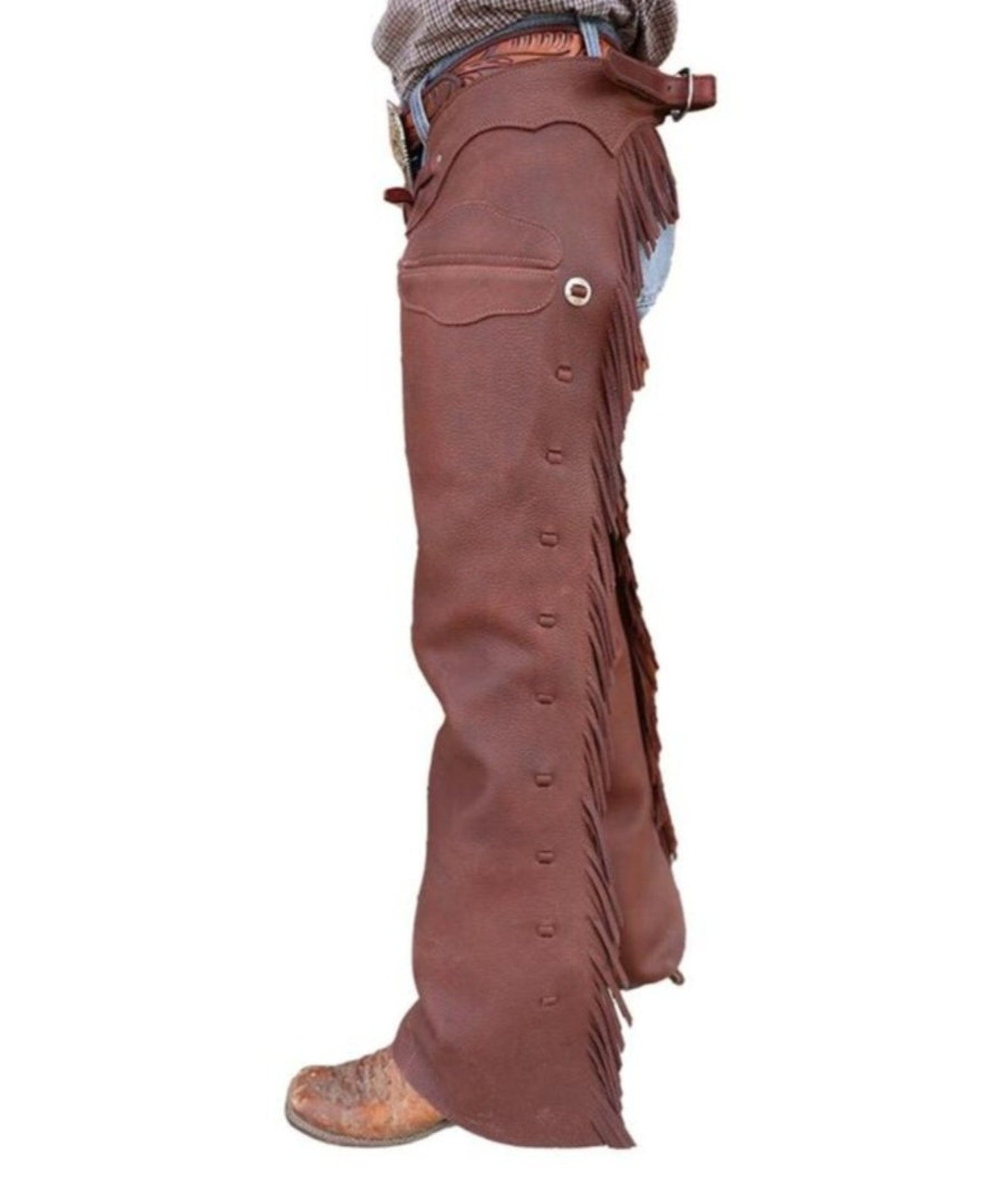 Handmade Native American Leather Cowboy Fringes Style Pant Chap Western Cowboy Brown Chap Rodeo Chap Horse Riding Chap Gifts For Men - LEATHER CHAPTER