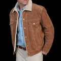 Men Traditional Western Jacket Men Western Fur Jean Jacket - Aztec Trim Suede Jacket - Brown Rode Countryside Fashion Jacket , Gifts For Him - LEATHER CHAPTER