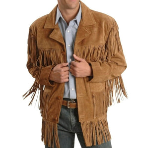 Men Traditional Handmade Horse Riding Wear Native American Western Cowboy Leather Jacket Coat With Fringes and Beads , Gifts For Him - LEATHER CHAPTER