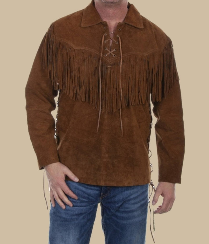 Handmade Western Jacket Real Suede Leather Western Cowboy - Mountain Men Leather Jacket Vintage Apparel Rodeo Shirt - Cowboy Hunter Gifts - LEATHER CHAPTER