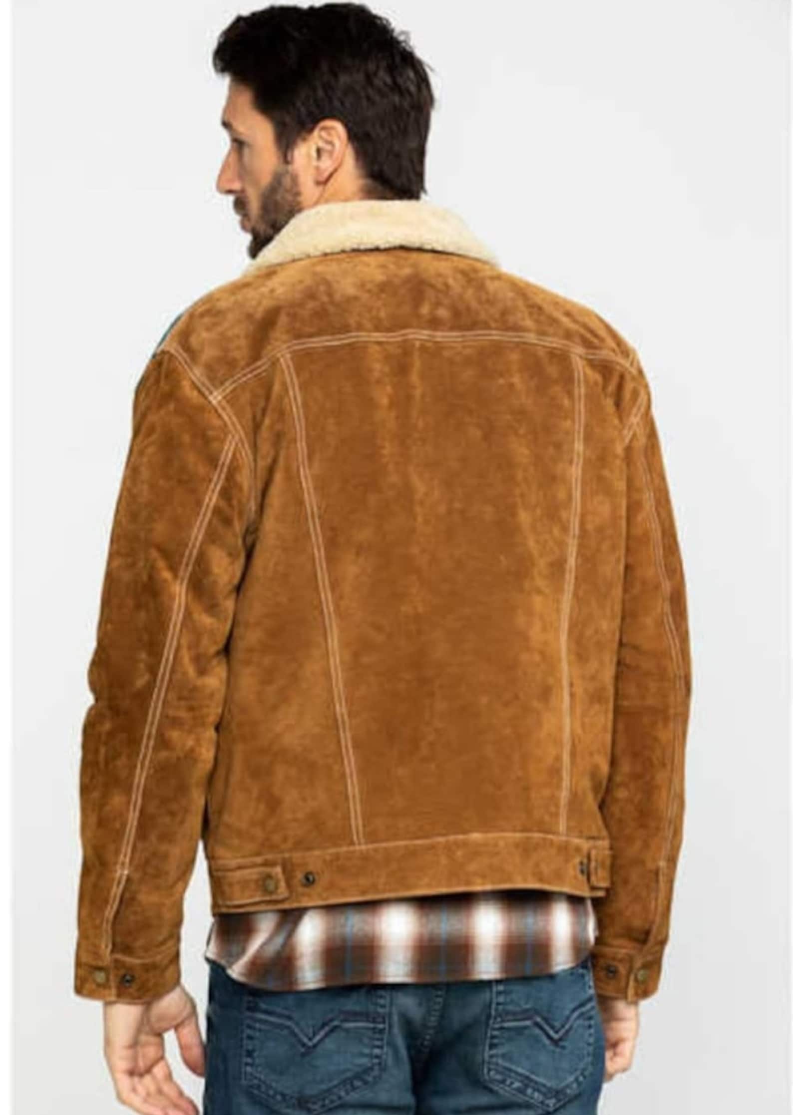 Traditional Men Western Jacket Men Western Fur Jean Jacket - Aztec Trim Suede Jacket - Brown Rode Countryside Fashion Jacket , Gifts For Him - LEATHER CHAPTER