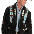 Black Suede Handmade Braided Beads Crafted Men's Western Jacket - Black Leather Men Jacket Cowboy Leather Jacket , Gifts For Men - LEATHER CHAPTER