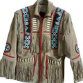 Men Traditional Beige Suede Handmade Braided Beads Crafted Men's Western Jacket - Beige Leather Jacket Cowboy Leather Jacket , Gifts For Men - LEATHER CHAPTER