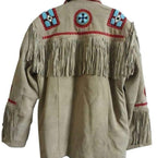 Men Traditional Beige Suede Handmade Braided Beads Crafted Men's Western Jacket - Beige Leather Jacket Cowboy Leather Jacket , Gifts For Men - LEATHER CHAPTER